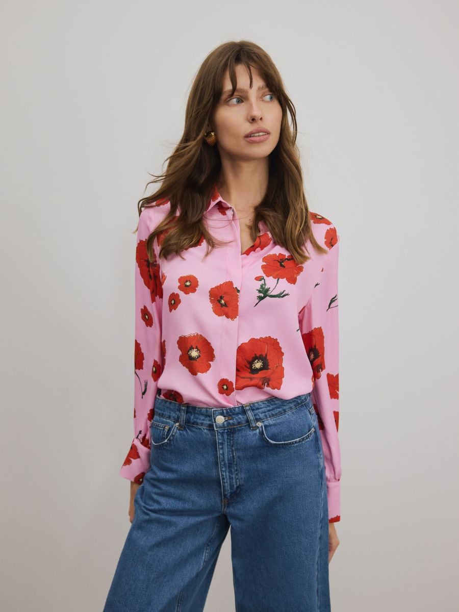 Viscose shirt in floral print - pink - RESERVED