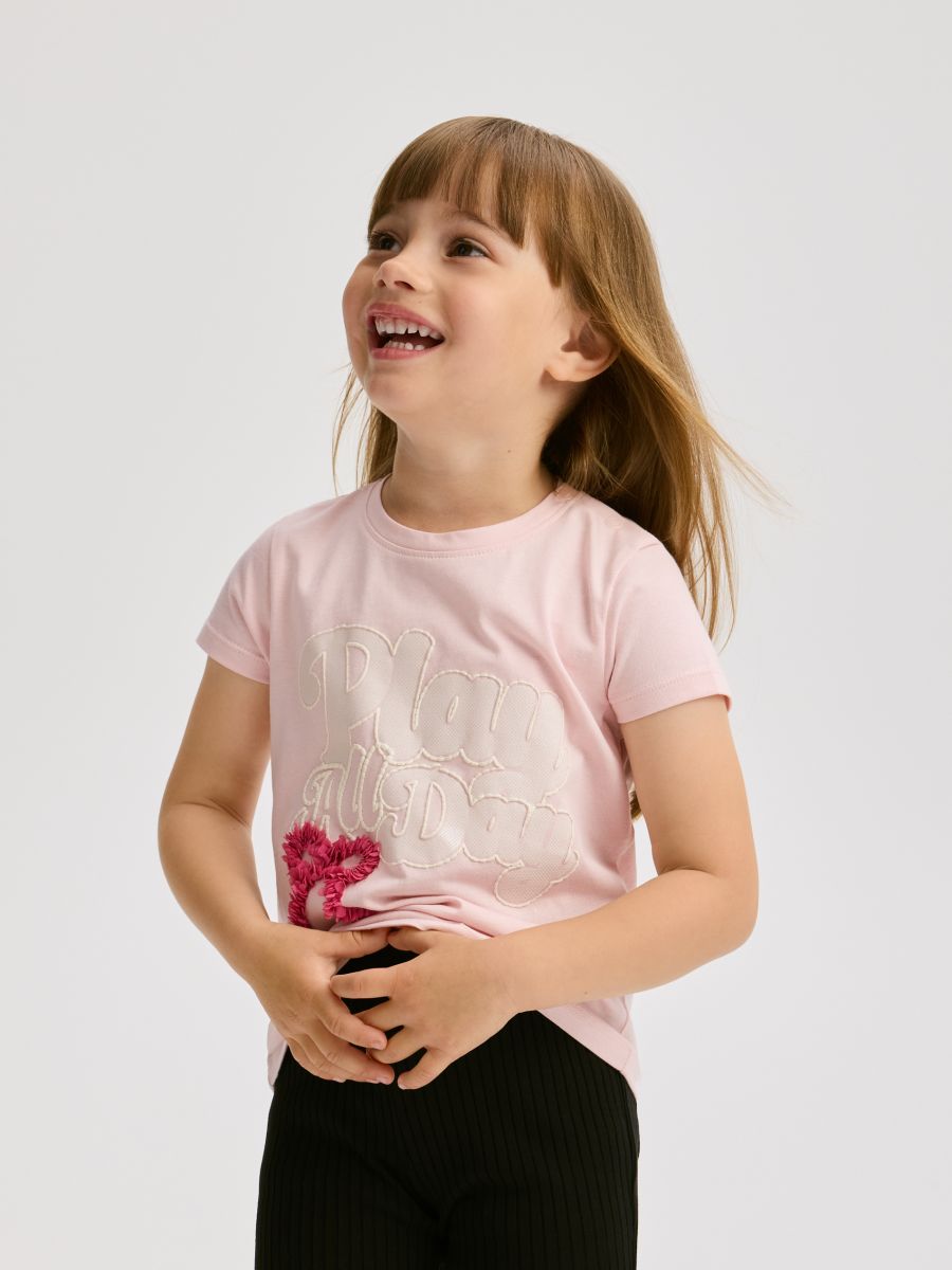Baumwoll-T-Shirt mit Aufschrift - pastellrosa - RESERVED