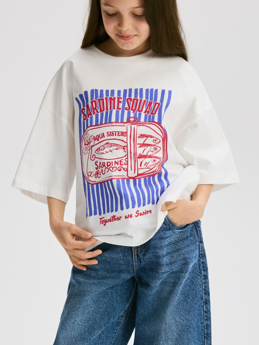Loose T-shirt with print - cream - RESERVED - 2