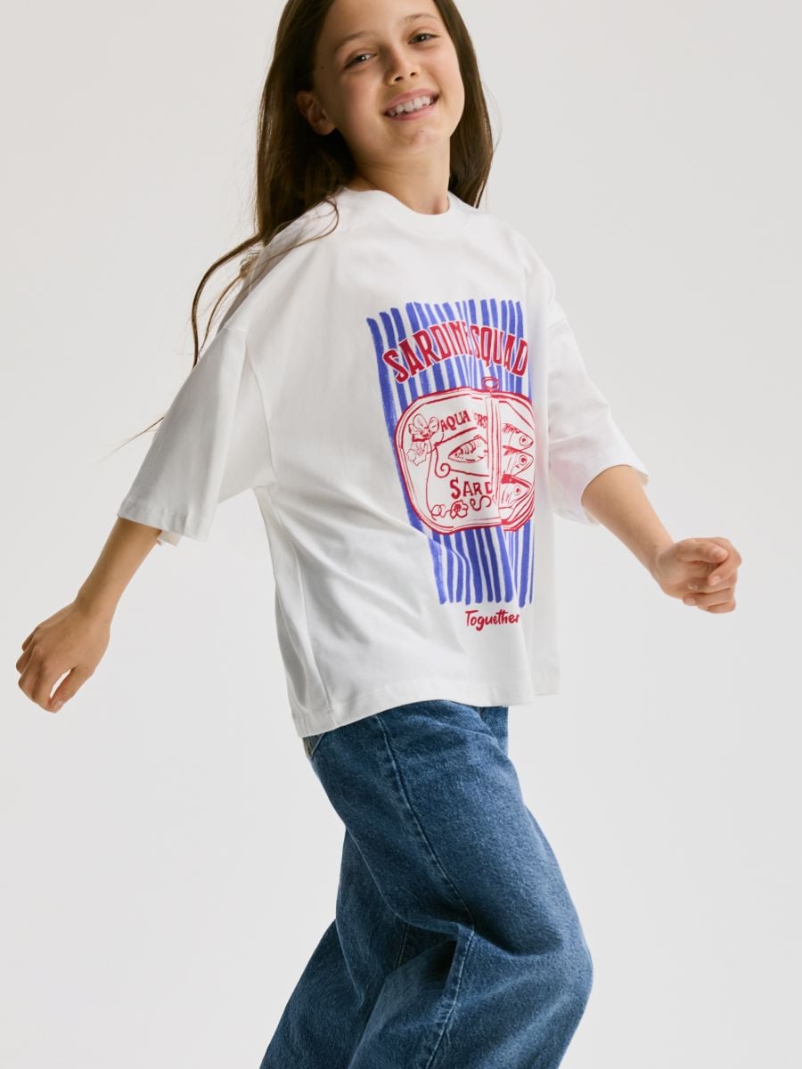 Loose T-shirt with print - cream - RESERVED - 5
