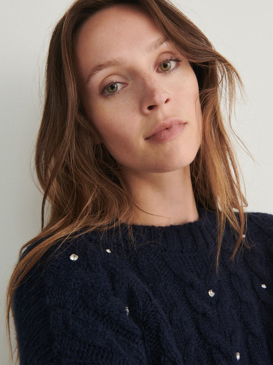 Jumper with rhinestone detailing - navy - RESERVED - 3