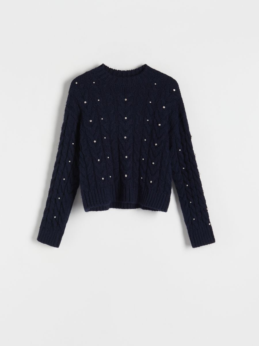 Jumper with rhinestone detailing - navy - RESERVED - 4