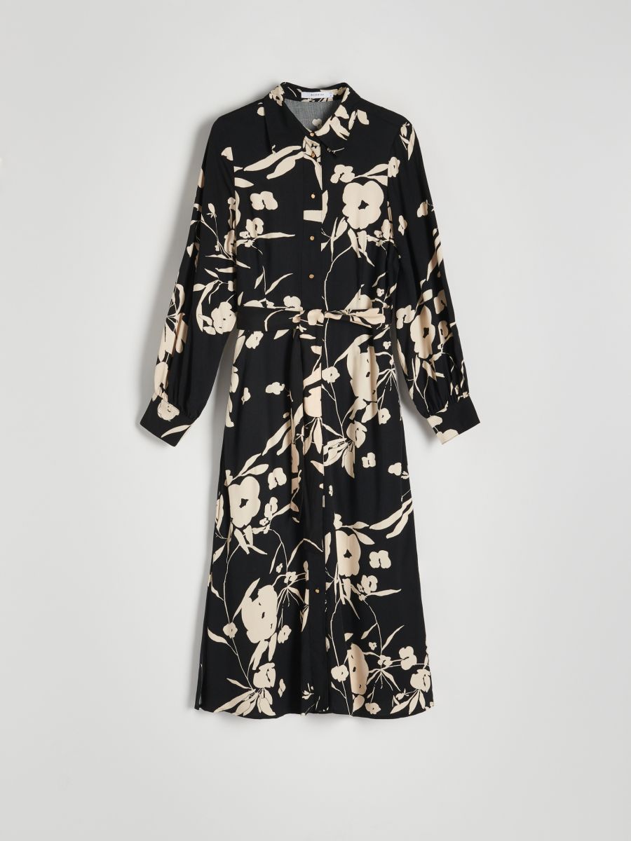 Blumiges Hemdkleid - schwarz - RESERVED - 5