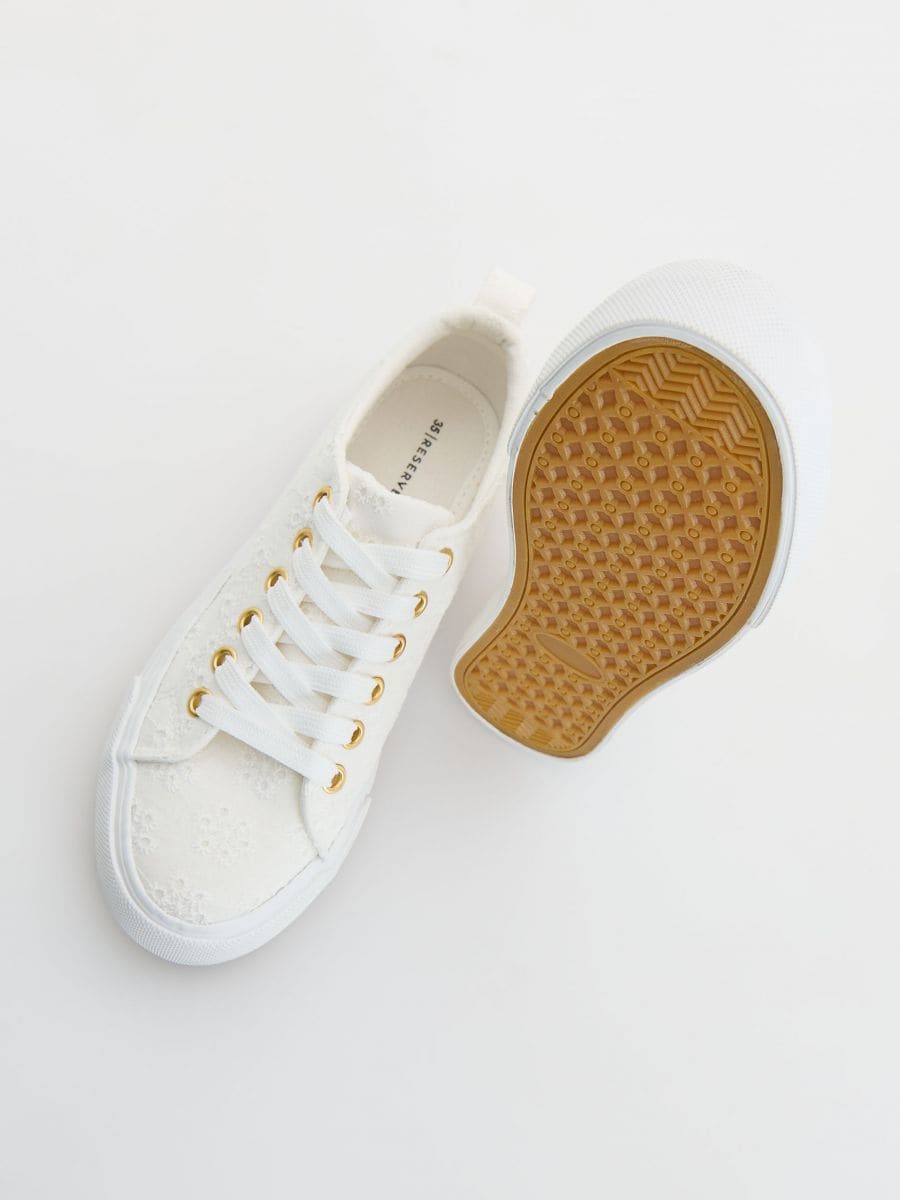 Cotton rich trainers with embroidery detailing - white - RESERVED