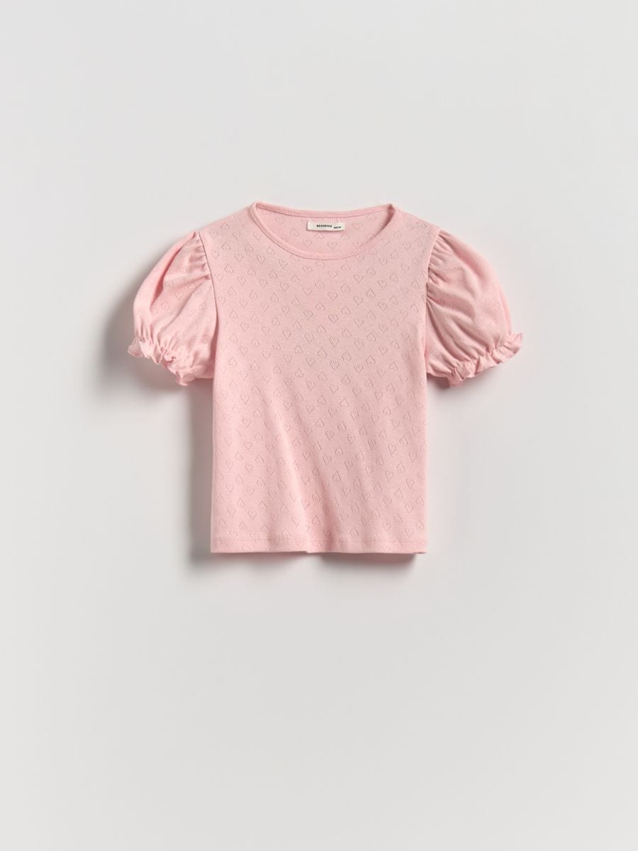 Cotton rich blouse with puff sleeves - pastel pink - RESERVED