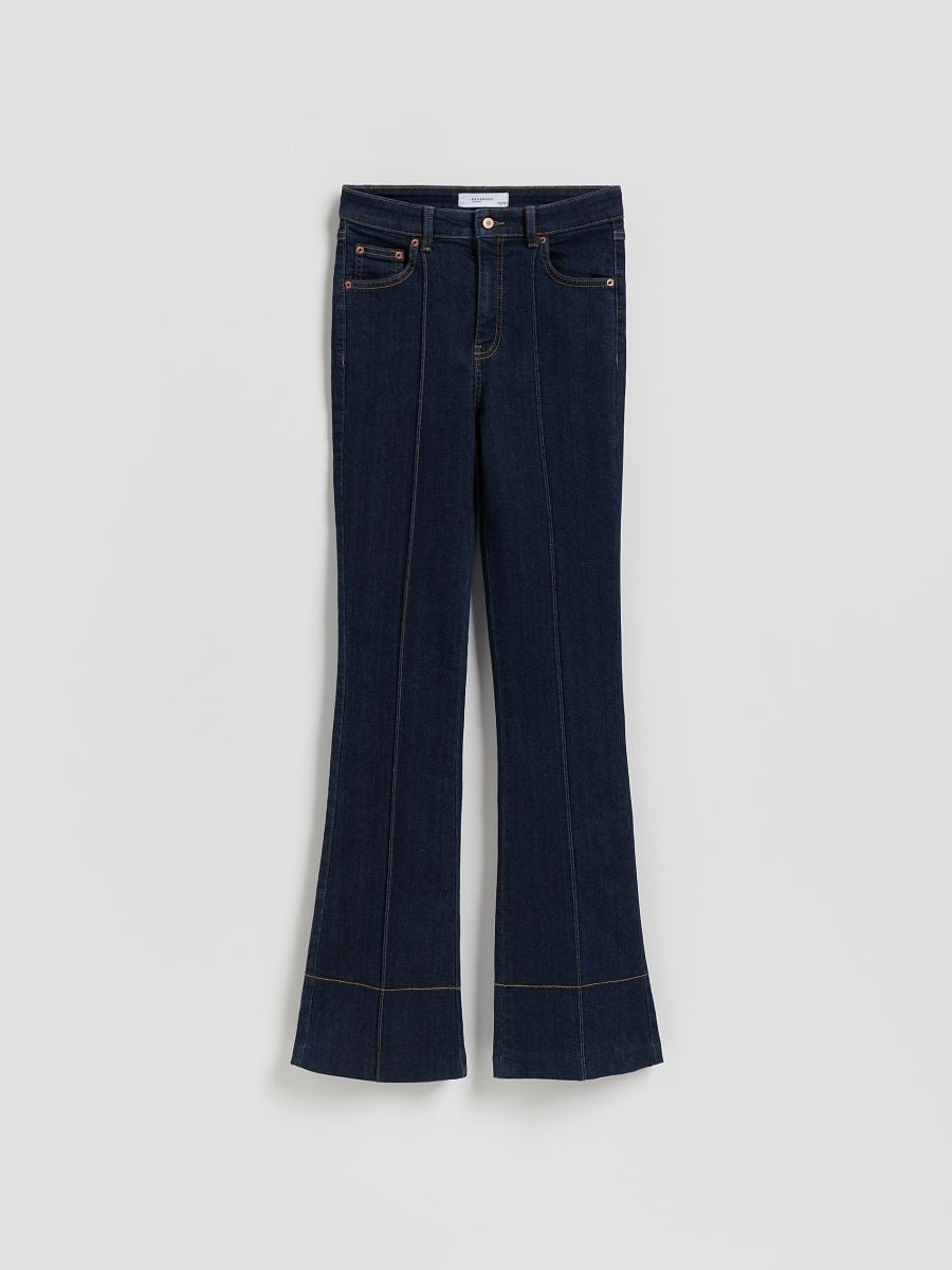 Flared jeans with stitching - navy - RESERVED