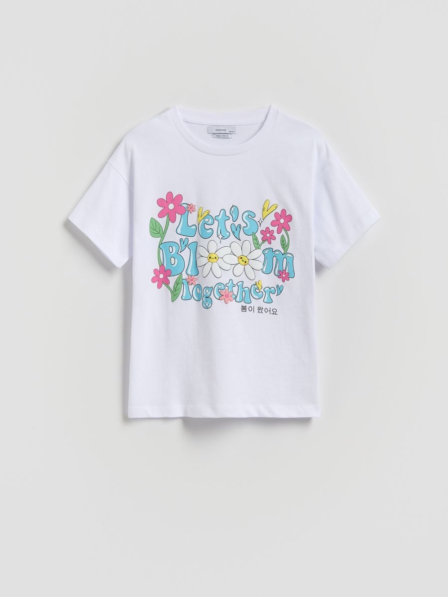 Luźny t-shirt z nadrukiem - złamana biel - RESERVED