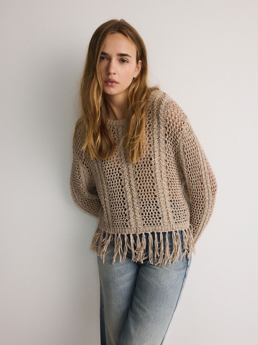 Jumper with fringes - beige - RESERVED - 3