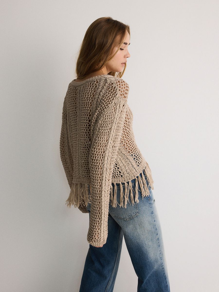 Jumper with fringes - beige - RESERVED - 4