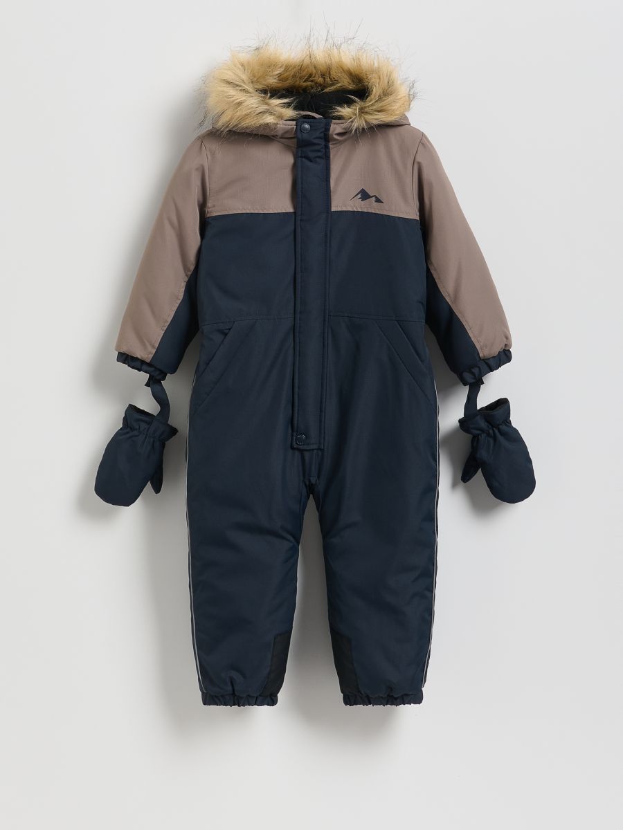 Зимен гащеризон с топла подплата и ръкавици с един пръст - тъмносин - RESERVED