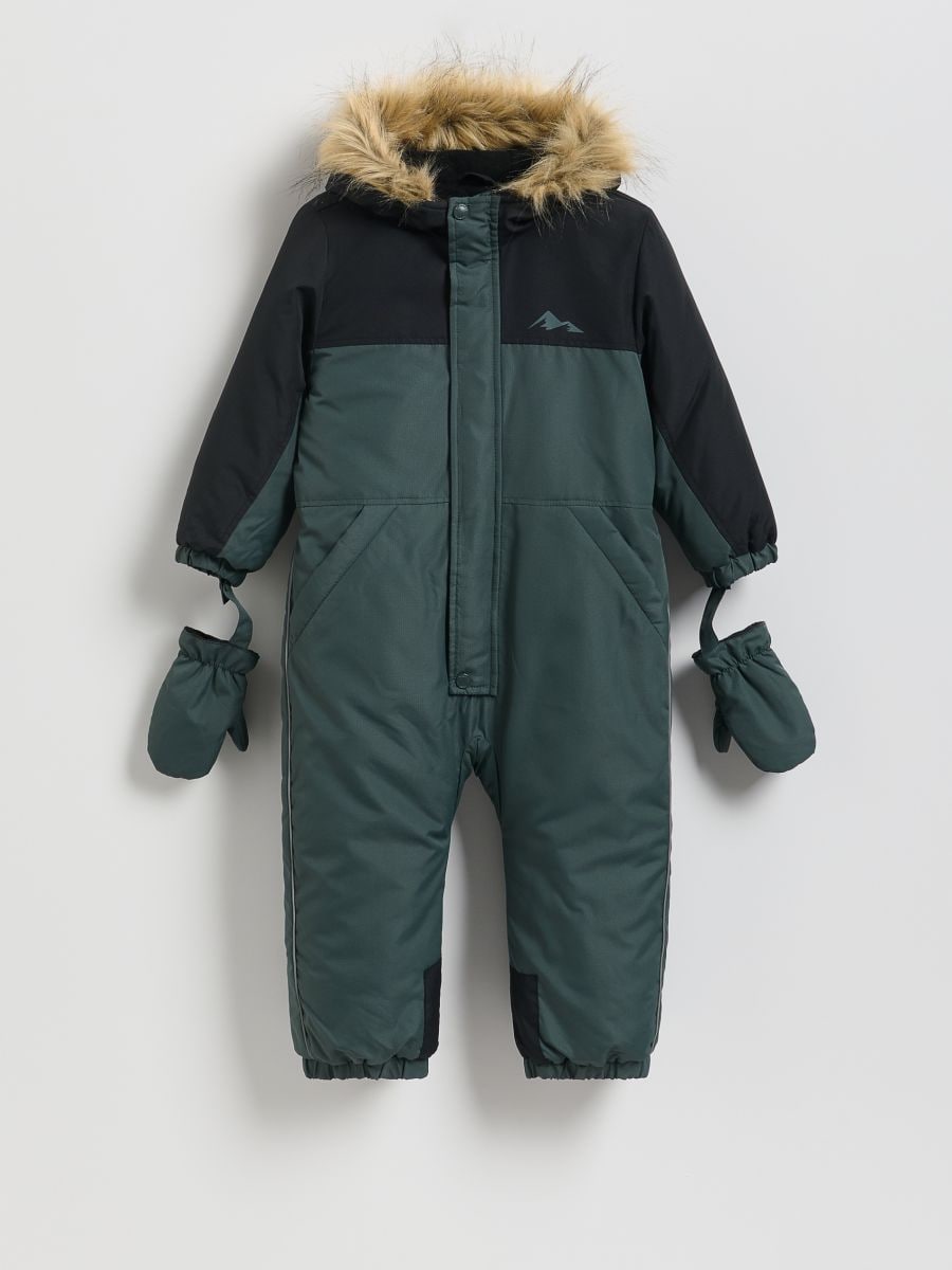 Зимен гащеризон с топла подплата и ръкавици с един пръст - студено зелено - RESERVED