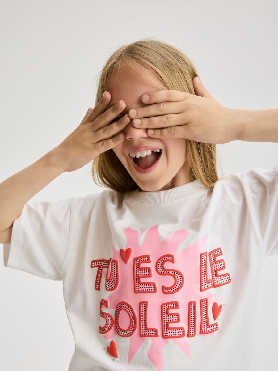 Baumwoll-T-Shirt mit Print - creme - RESERVED