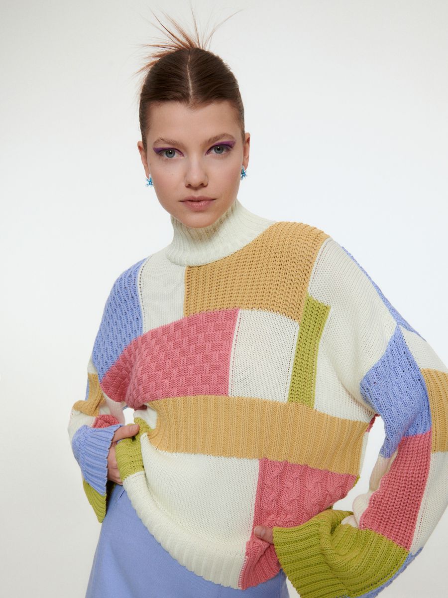 Sweter z patchworkowym wzorem - wielobarwny - RESERVED - 4