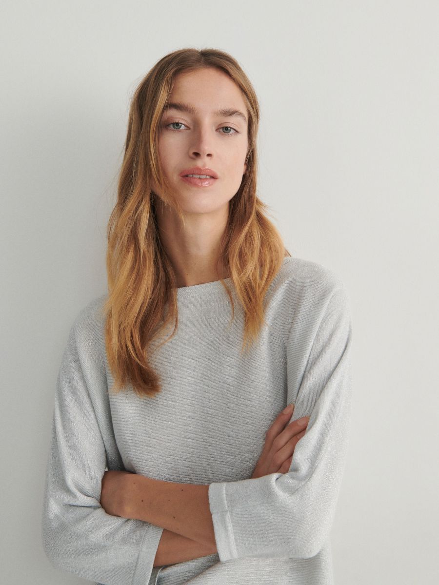 Jersey top with metallic effect - silver - RESERVED - 2