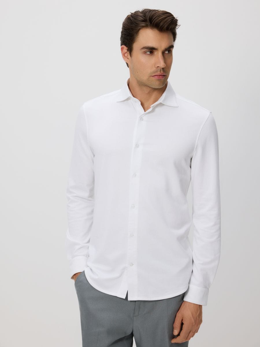 Slim fit bordázott ing - fehér - RESERVED