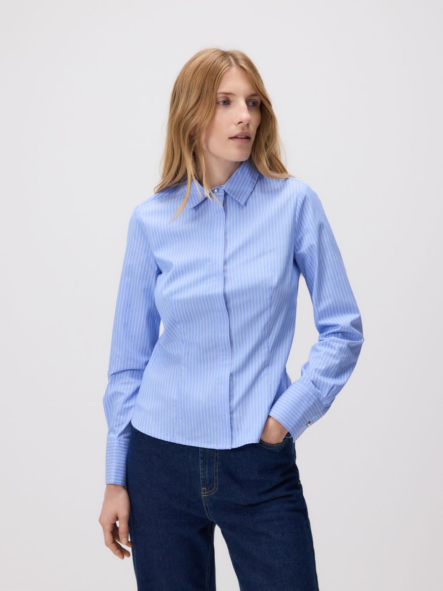 Striped slim fit shirt - pale blue - RESERVED