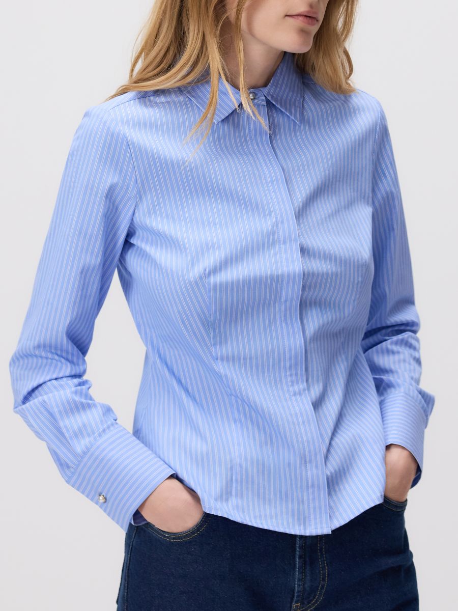 Striped slim fit shirt - pale blue - RESERVED