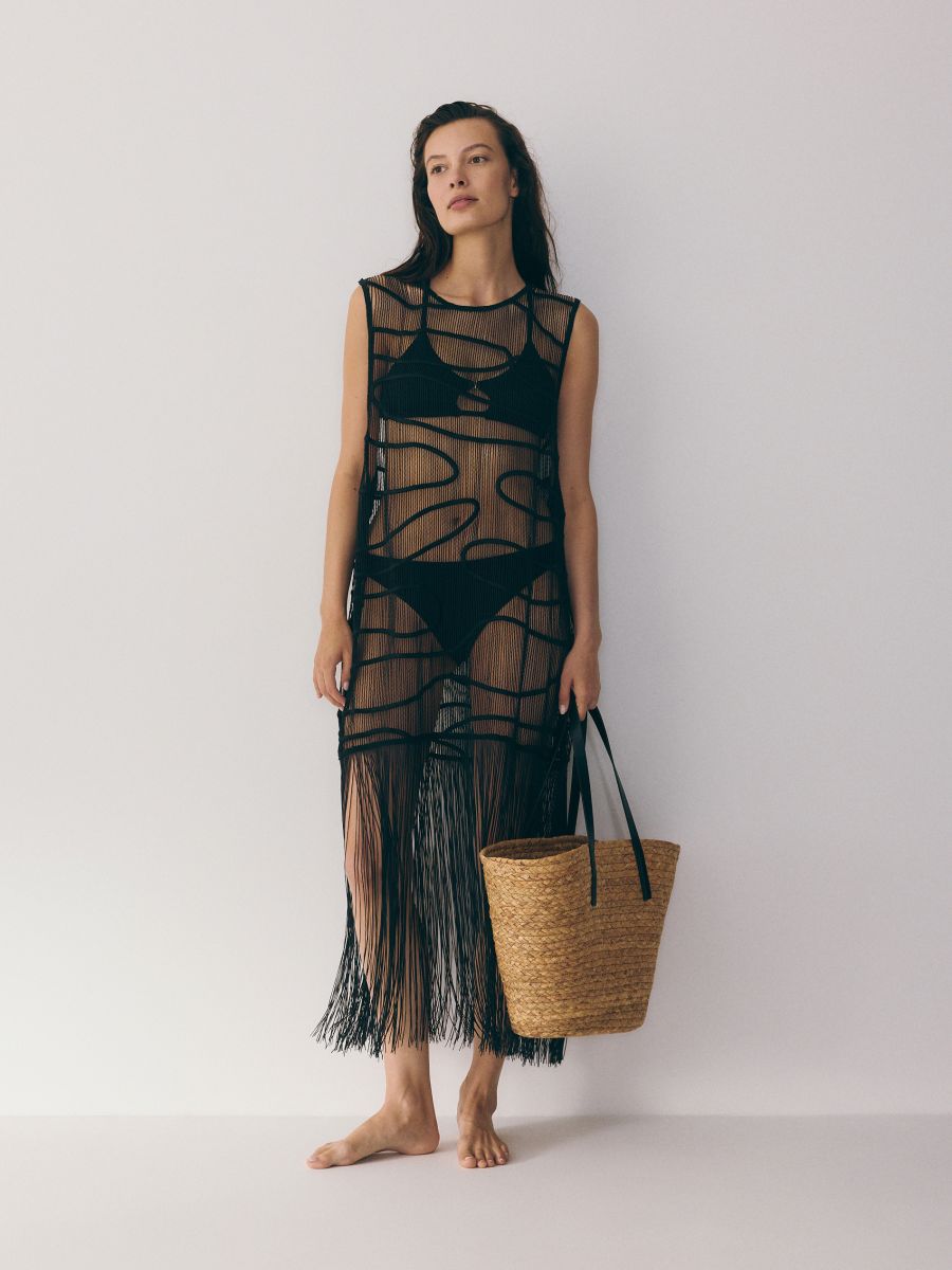 Cache-maillot de plage maxi à franges - Noir - RESERVED - 10
