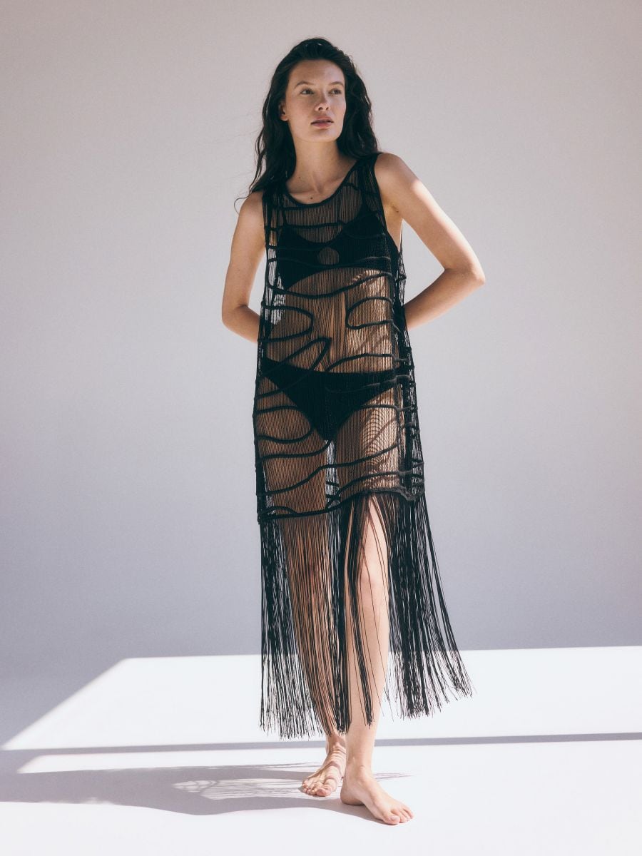 Cache-maillot de plage maxi à franges - Noir - RESERVED - 3