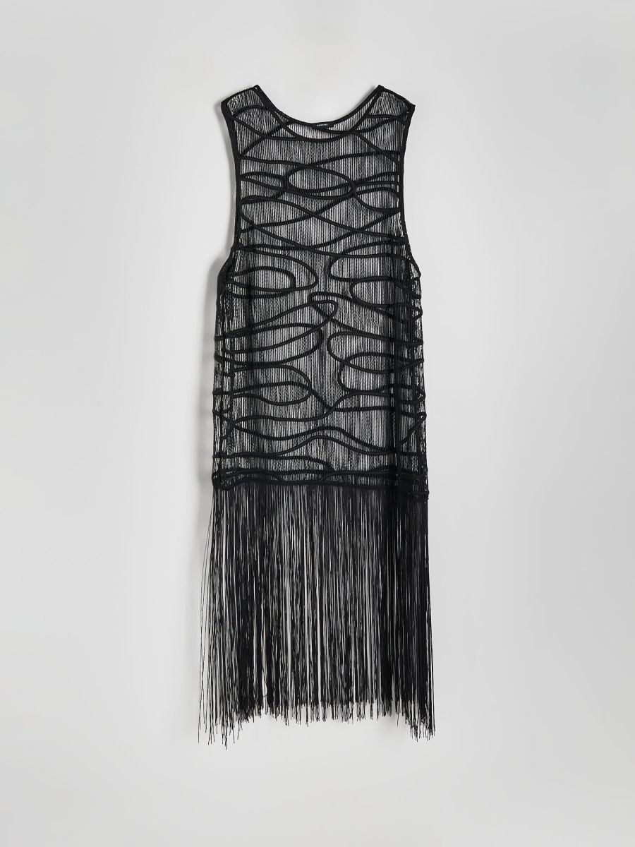 Cache-maillot de plage maxi à franges - Noir - RESERVED - 6