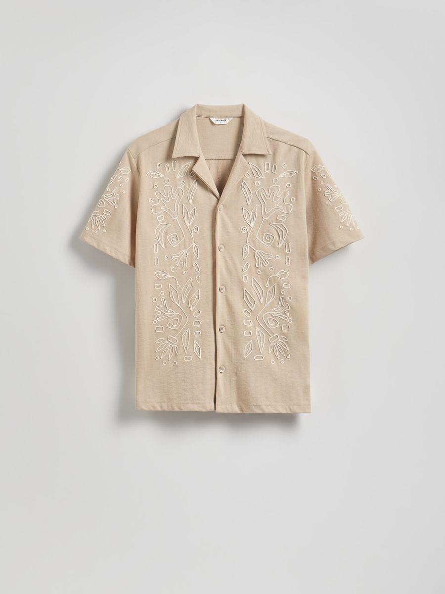 Regular fit overhemd met borduursel - beige - RESERVED - 2