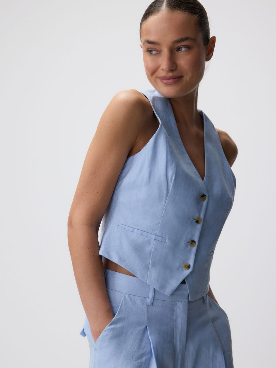 Pleated linen shorts - pale blue - RESERVED - 7