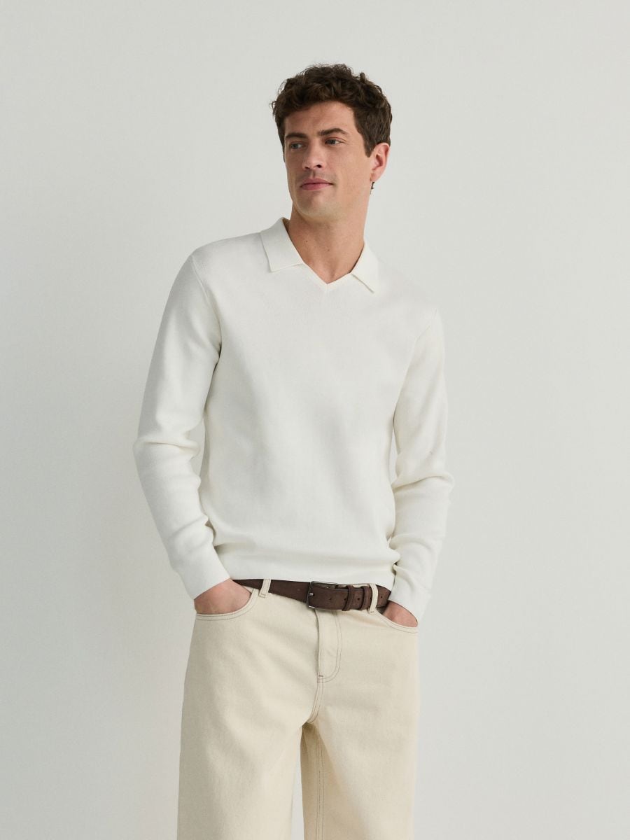 Bavlněný svetr - bílá - RESERVED