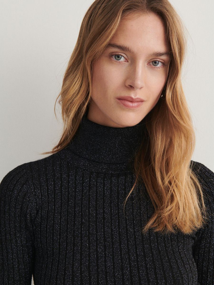 Turtleneck with metallic effect Color black RESERVED 5657V 99X