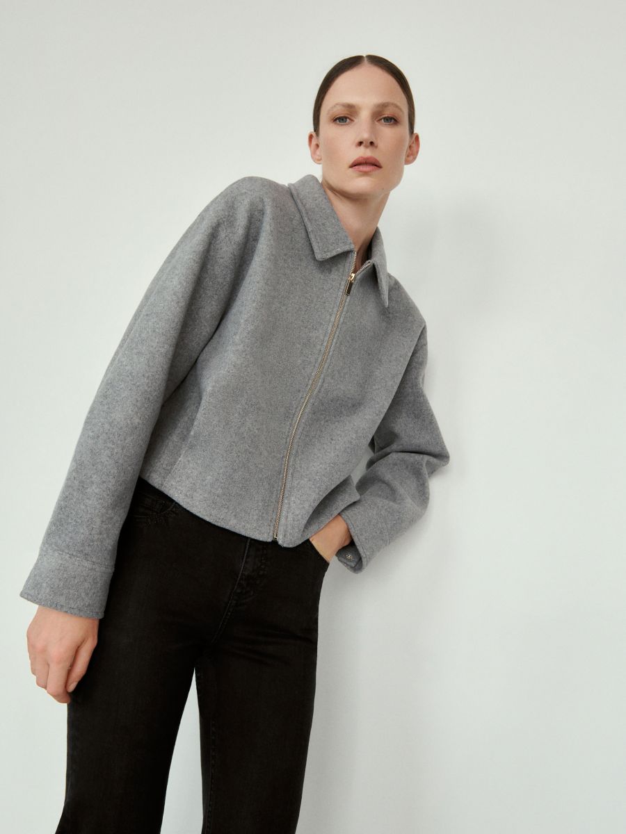 Cropped jacket with collar - mid grey - RESERVED - 2