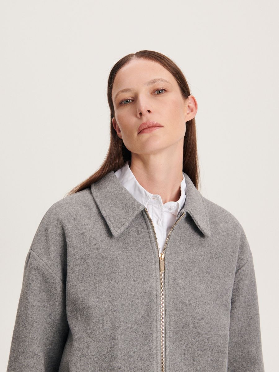 Cropped jacket with collar - mid grey - RESERVED - 2
