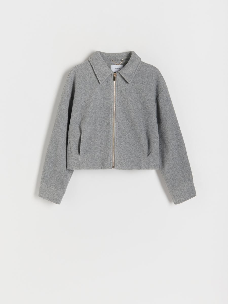 Cropped jacket with collar - mid grey - RESERVED - 3