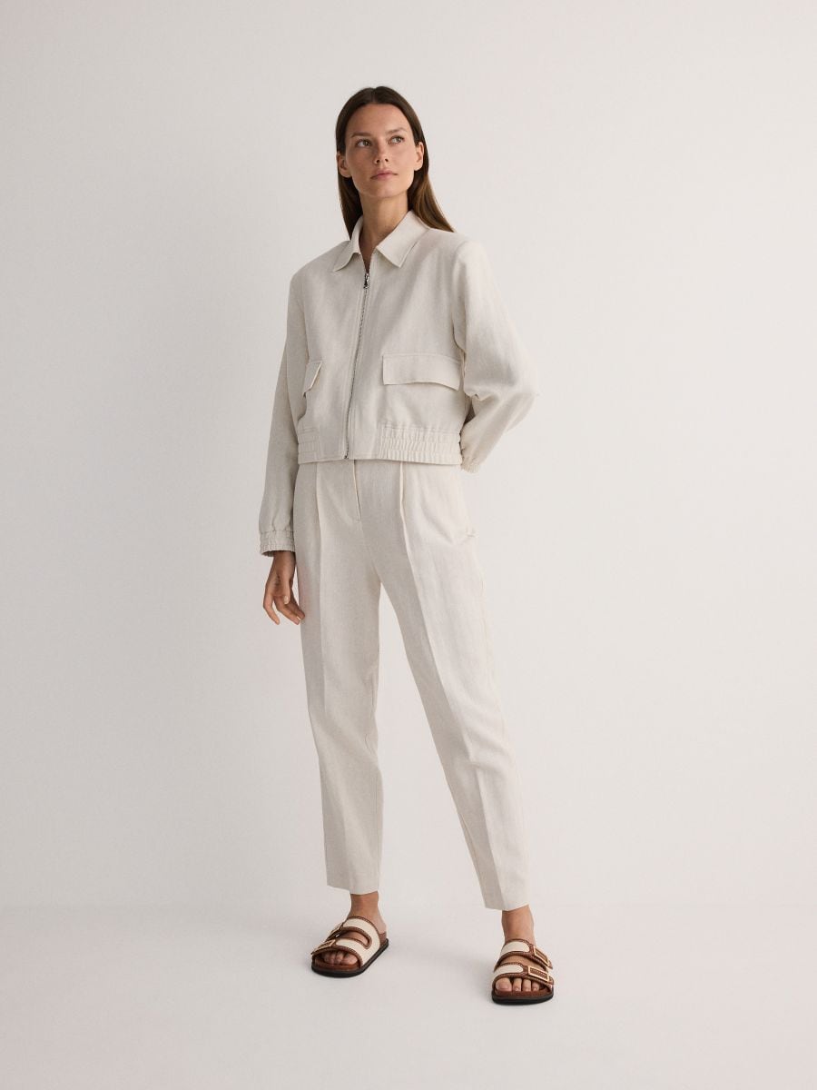 Pressed crease linen blend trousers