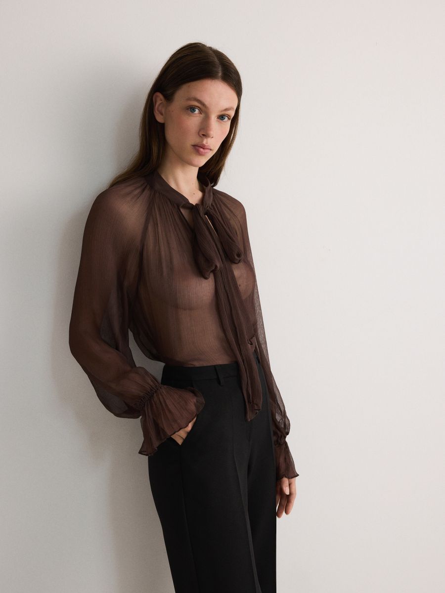Bluse mit Bindedetail - dunkelbraun - RESERVED - 2