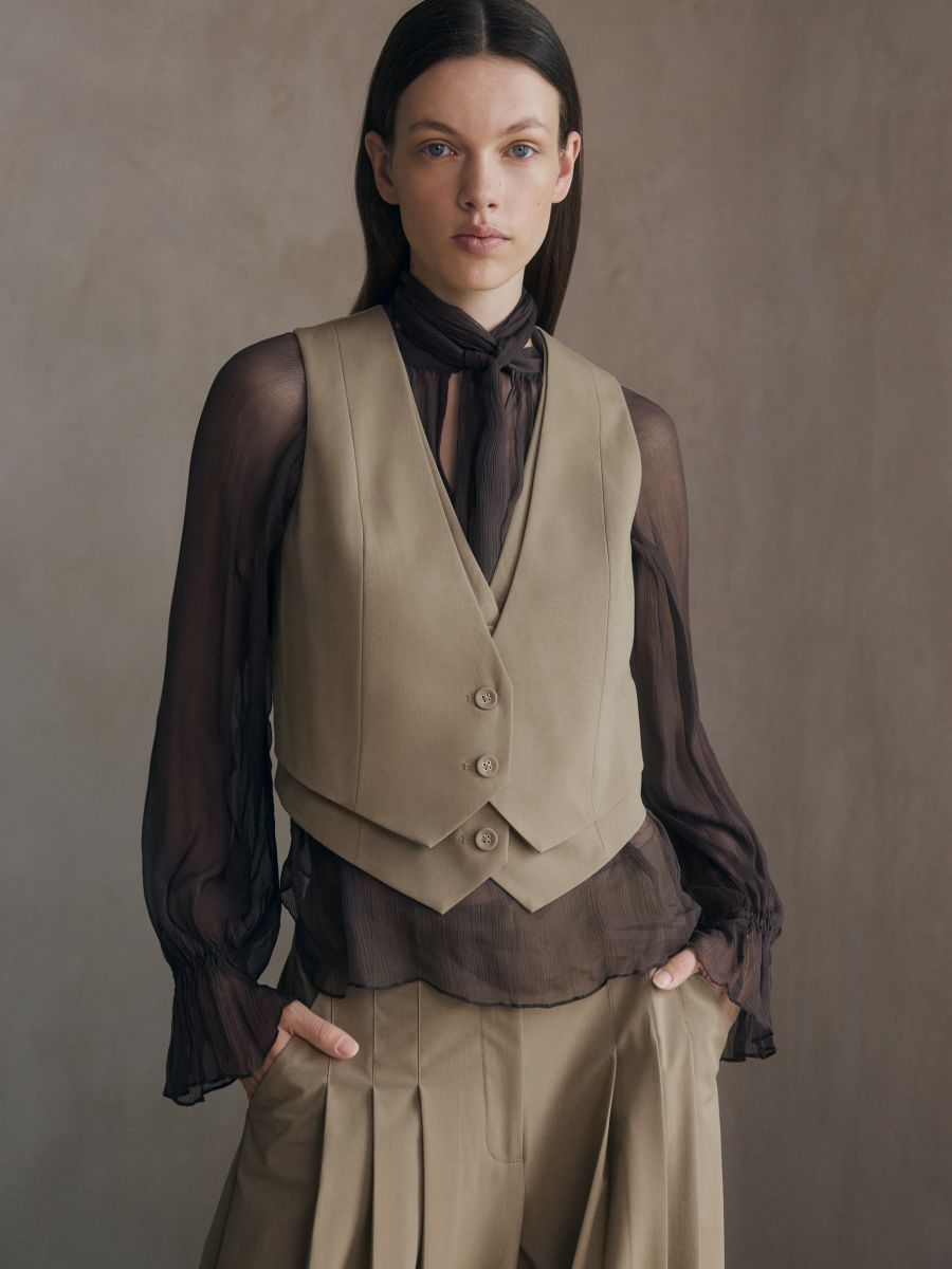 Bluse mit Bindedetail - dunkelbraun - RESERVED - 6