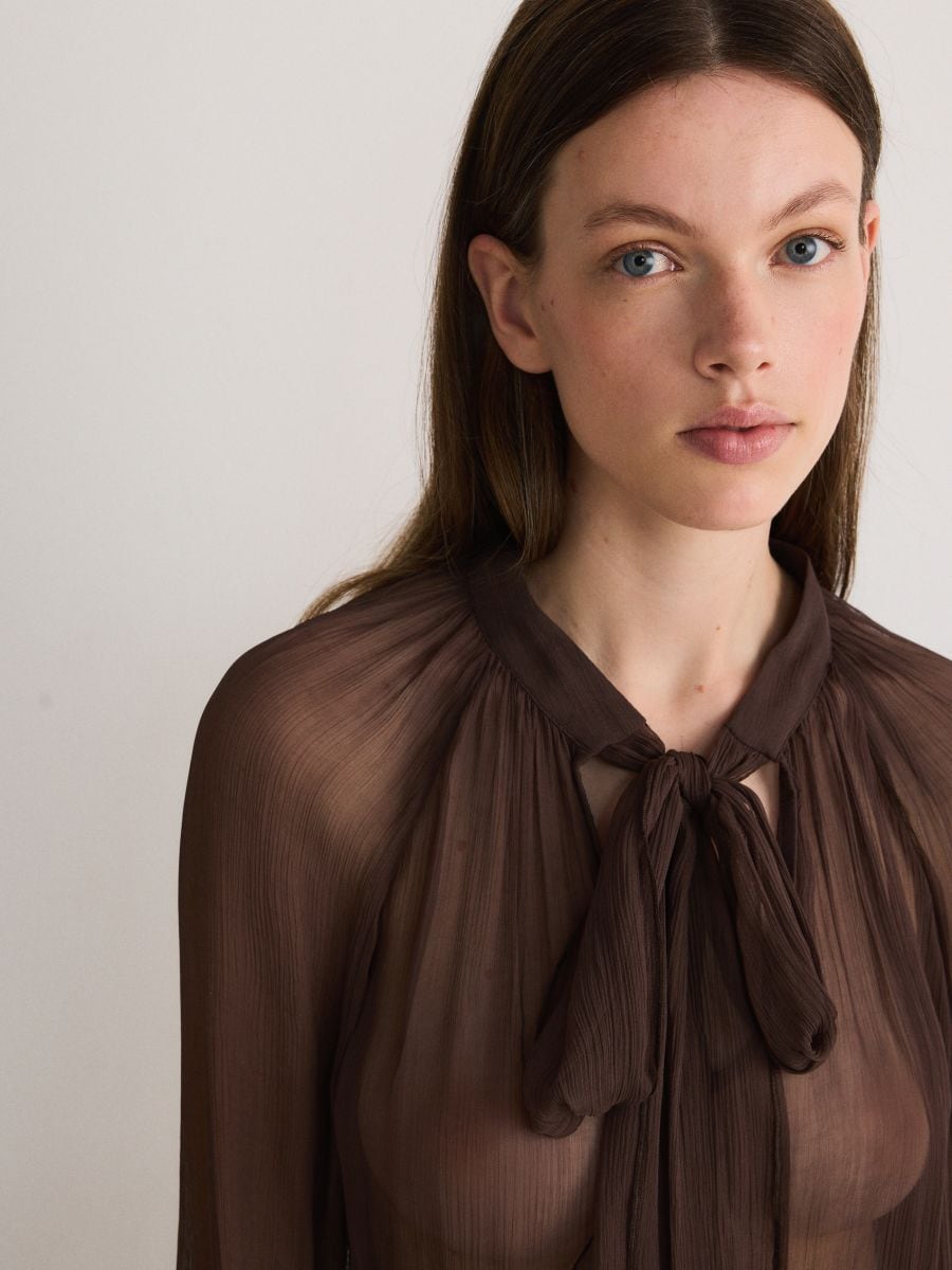 Bluse mit Bindedetail - dunkelbraun - RESERVED - 3