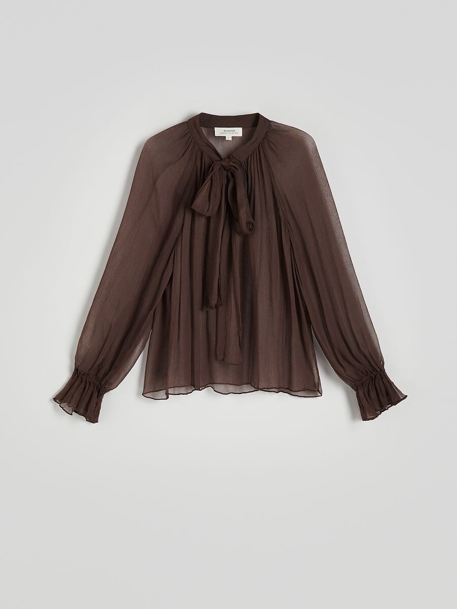 Bluse mit Bindedetail - dunkelbraun - RESERVED - 7