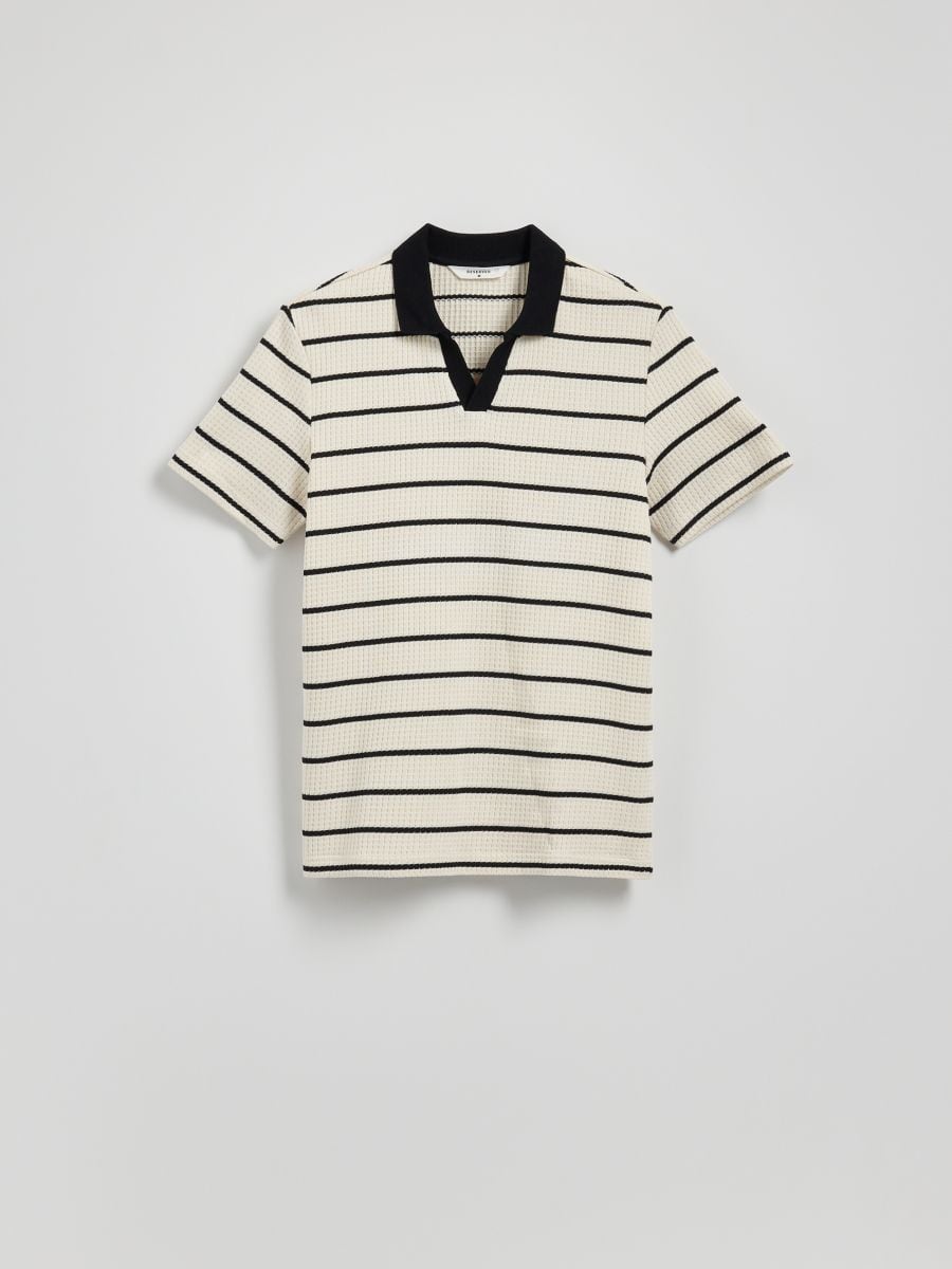 Poloskjorte i strukturstof i regular fit - creme - RESERVED - 5