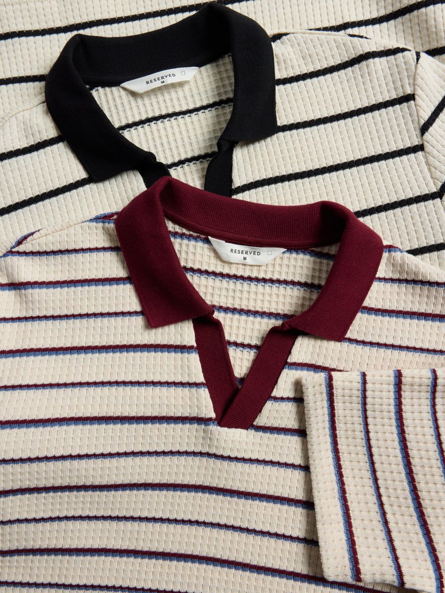 Poloskjorte i strukturstof i regular fit - creme - RESERVED - 6