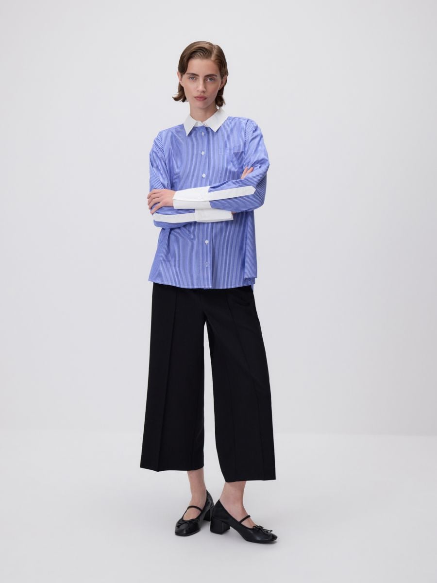 Shirt with contrasting cuffs - blue - RESERVED