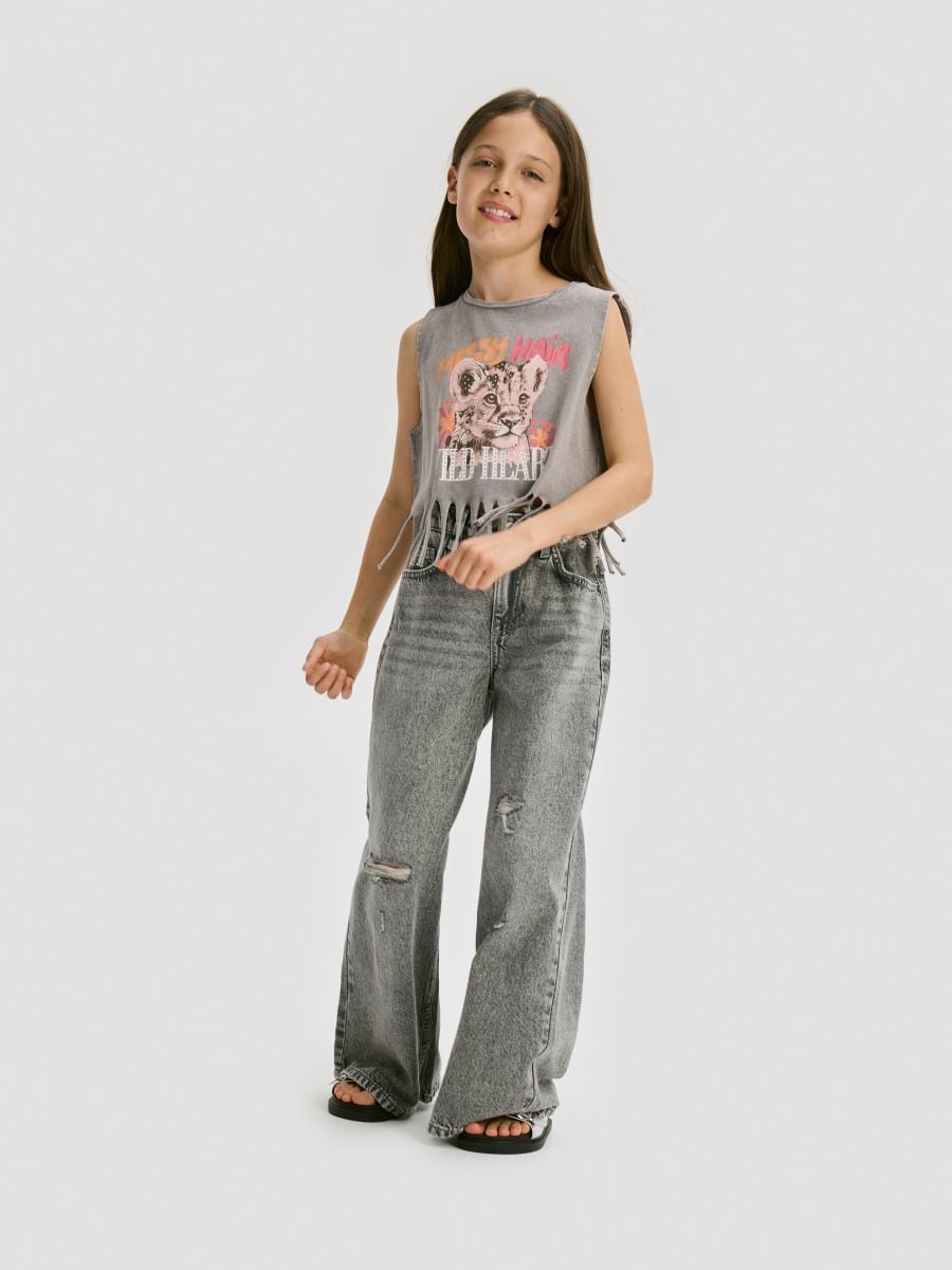 Top con frange - grigio scuro - RESERVED - 5
