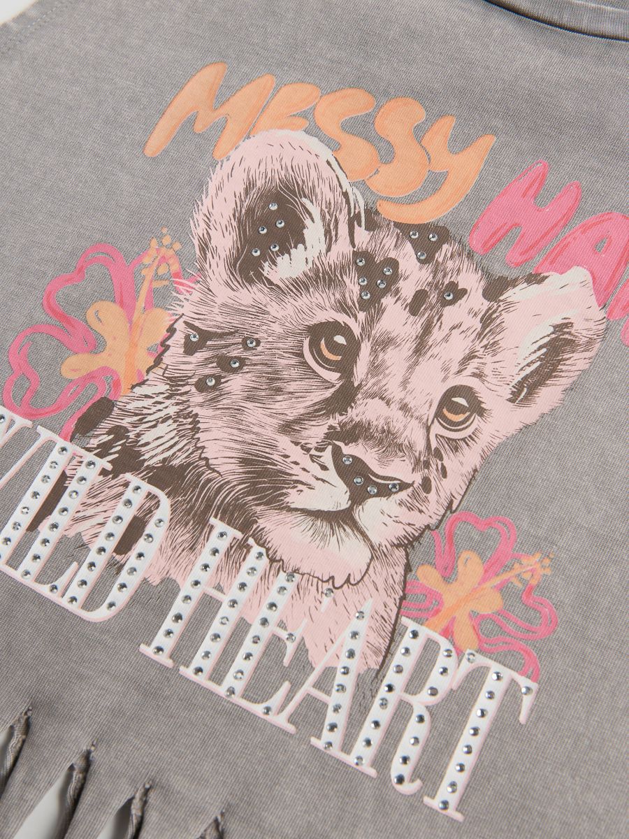 Top con frange - grigio scuro - RESERVED - 2