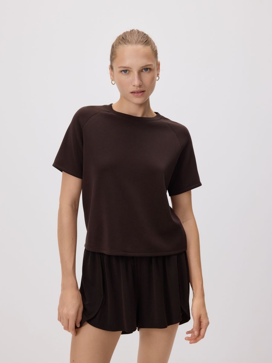 Regular fit modal blend T-shirt - dark brown - RESERVED
