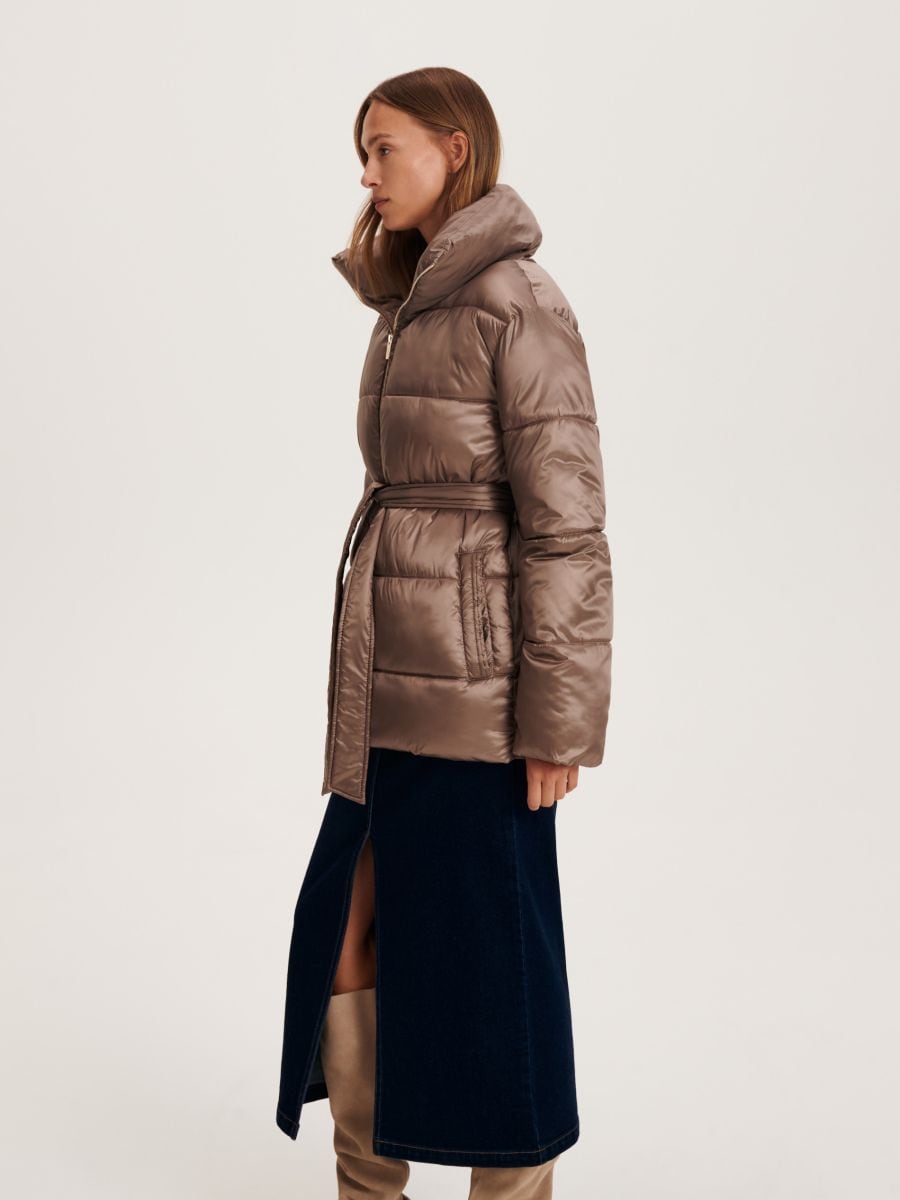 Jacket with high stand up collar - beige - RESERVED - 2