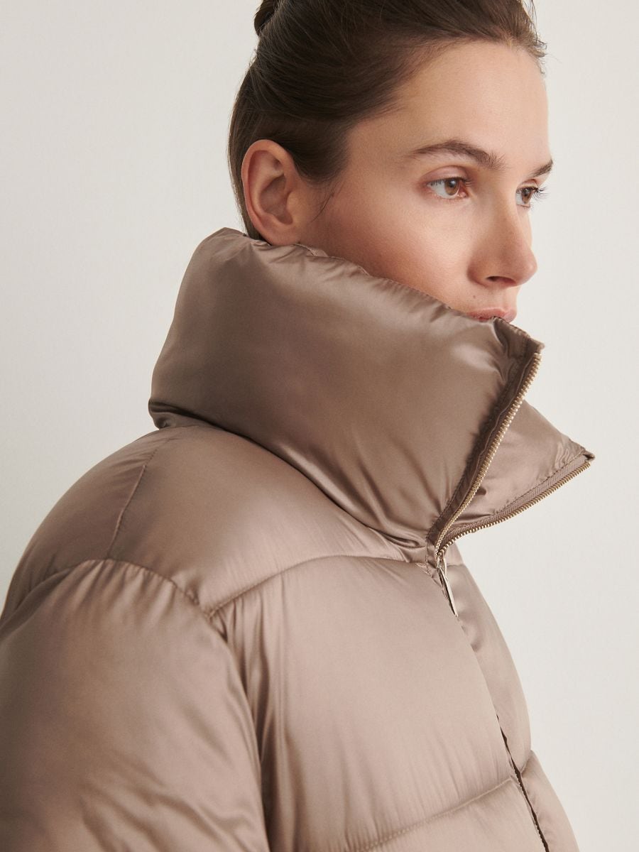Jacket with high stand up collar - beige - RESERVED - 3
