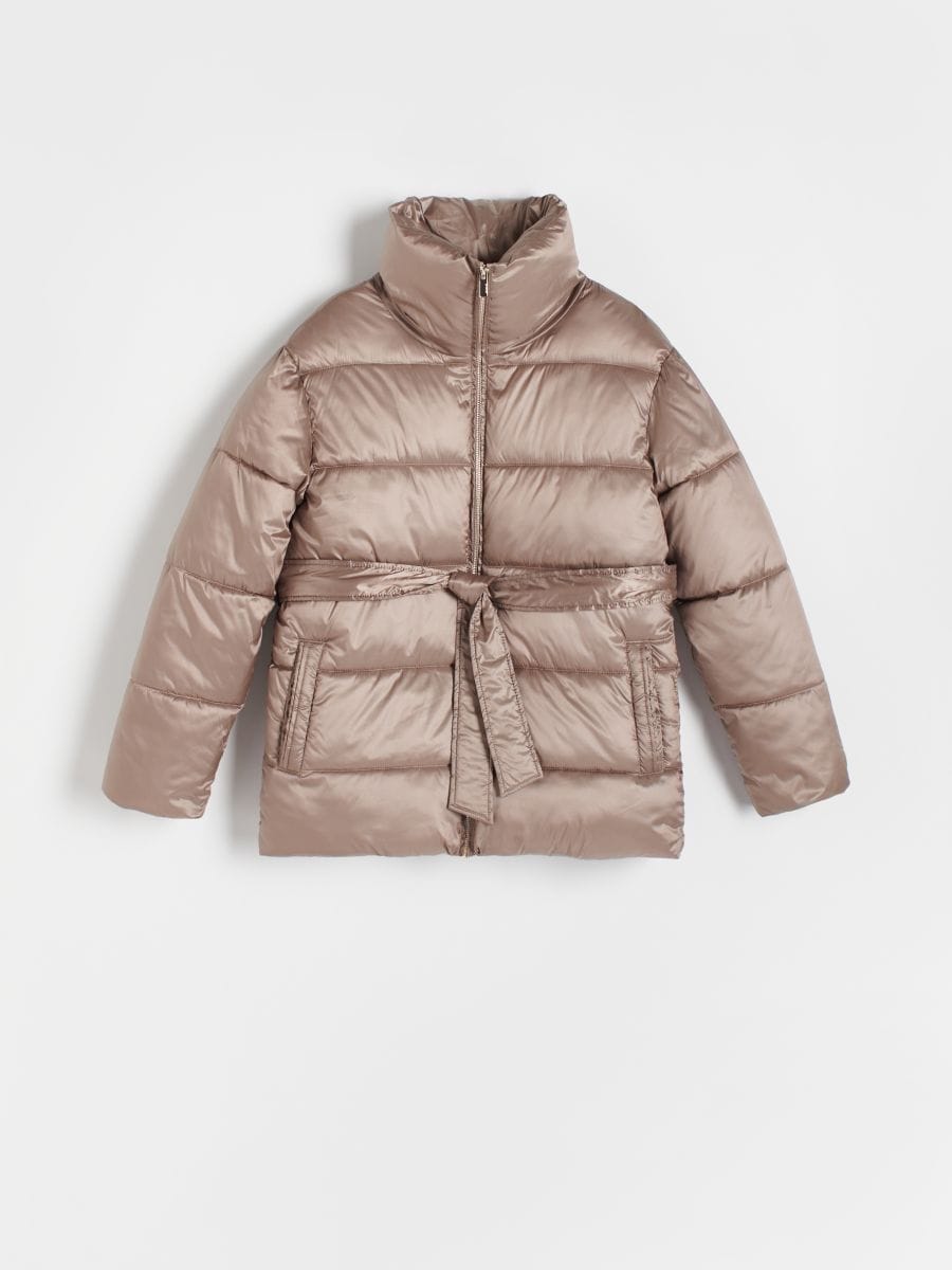 Jacket with high stand up collar - beige - RESERVED - 6