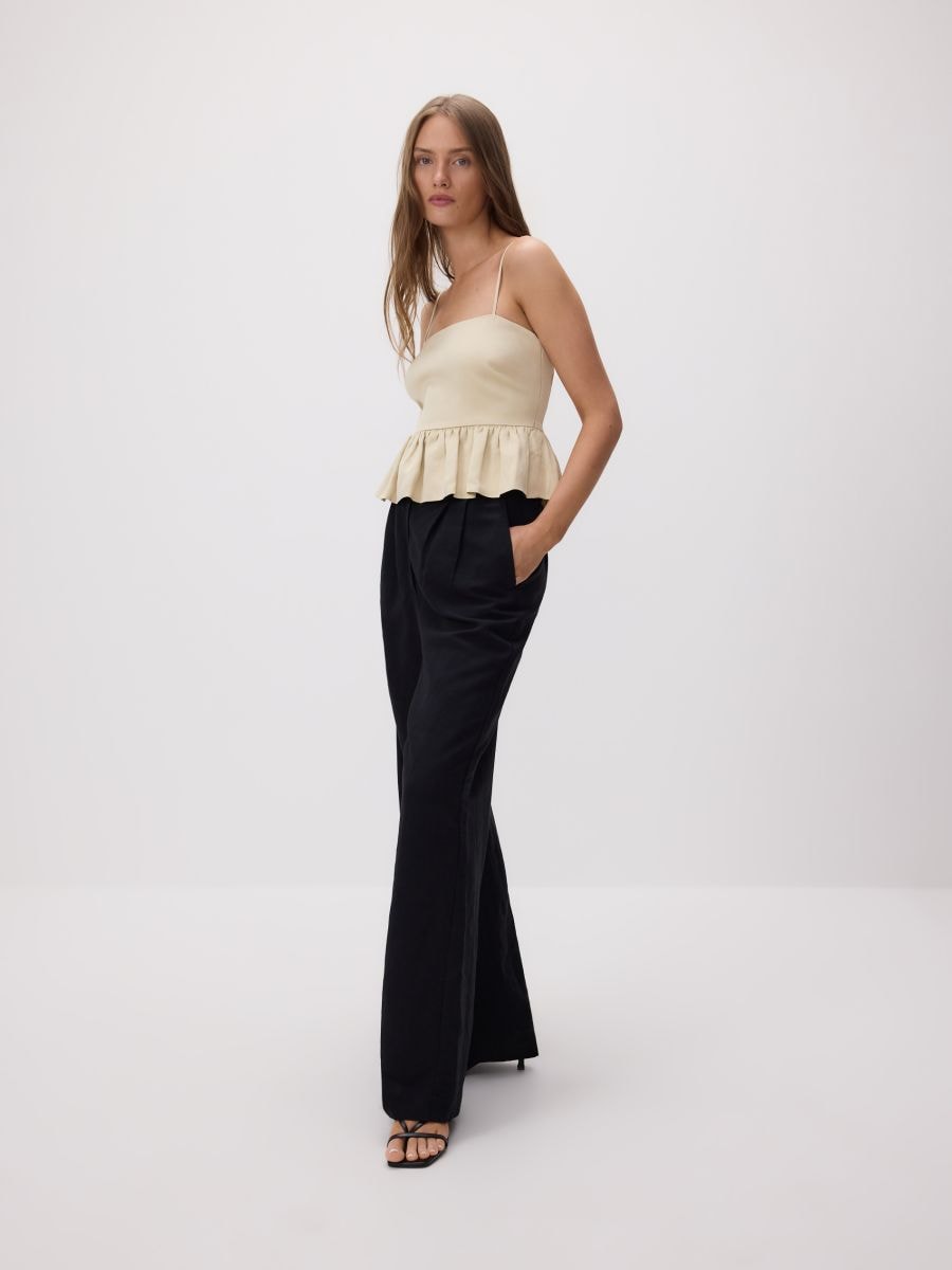 Linnen broek met wijde pijpen - ZWART - RESERVED - 2