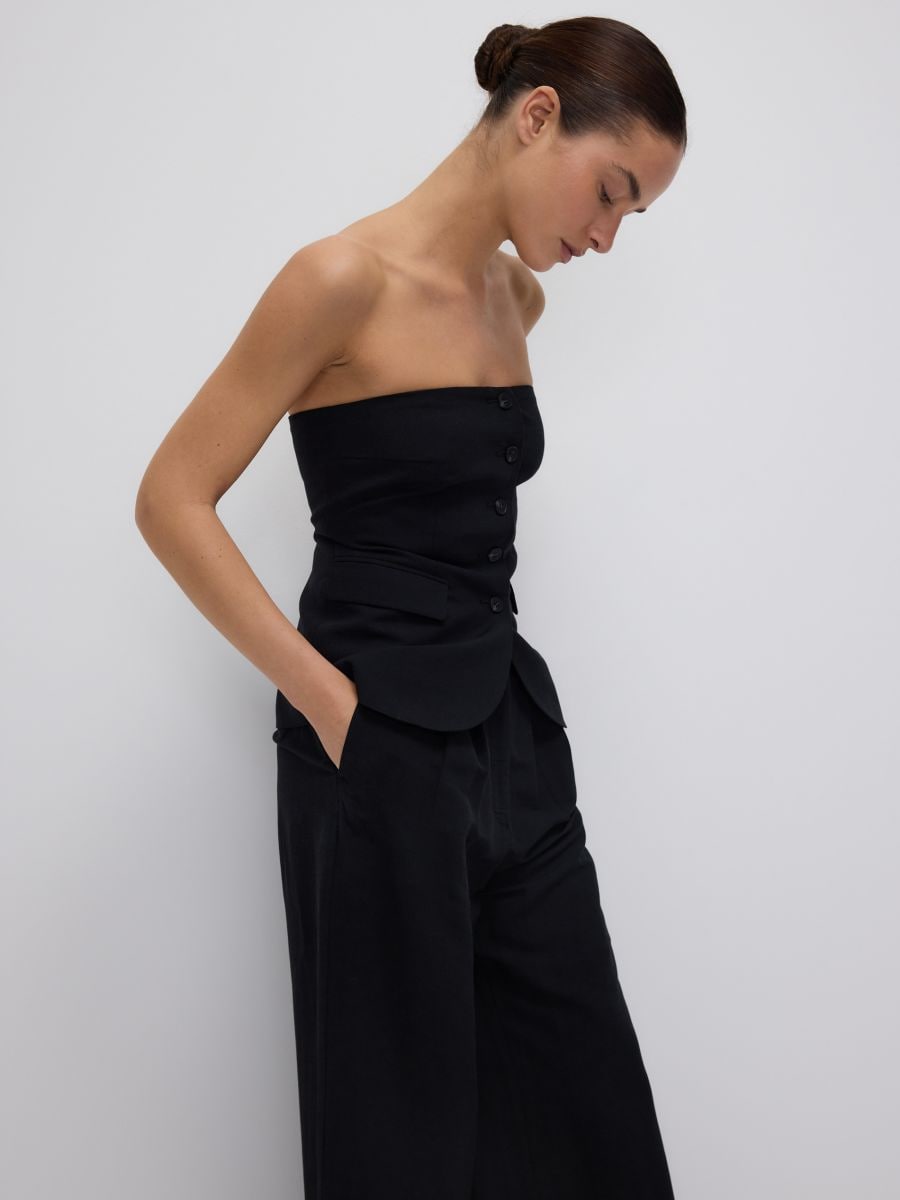Pantalon large en lin majoritaire - Noir - RESERVED - 5