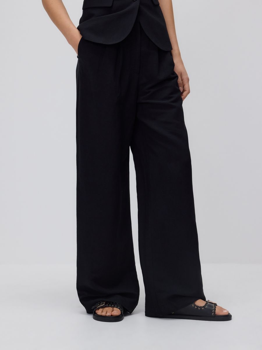 Pantalon large en lin majoritaire - Noir - RESERVED - 6