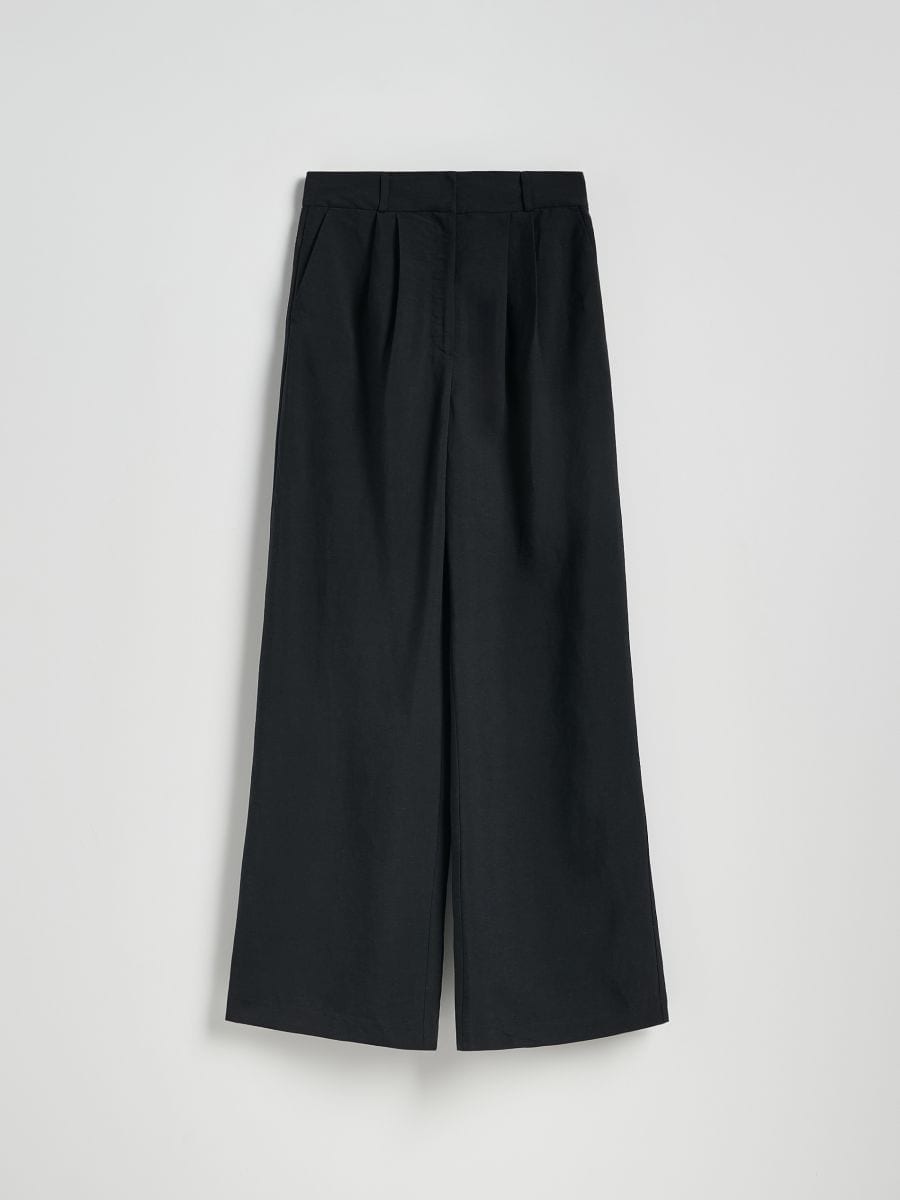 Pantalon large en lin majoritaire - Noir - RESERVED - 2