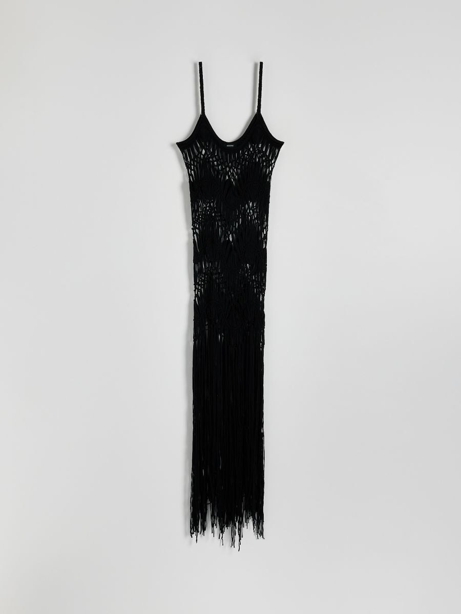 Cache-maillot de plage long avec franges - Noir - RESERVED - 4